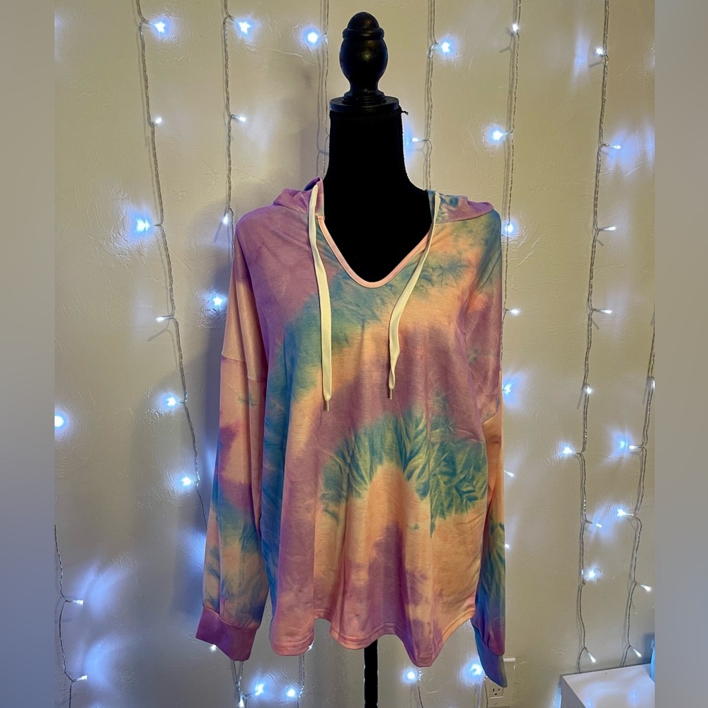 Tie-dye Print Draw String Hoodie